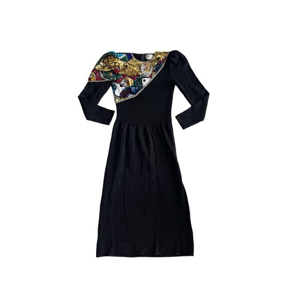 Vintage Pat Sandler for Wellmore Black Sequin Dress, 1980s, Knit Dress, Pearl, P - Picture 1 of 8